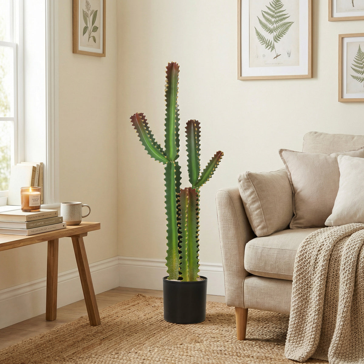 Plante artificielle intérieure 111 cm, arbre artificiel cactus en pot, pour maison, bureau, salon, chambre, vert