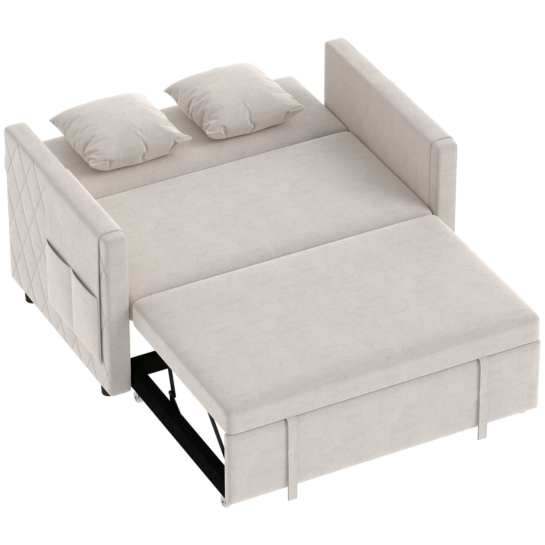 Canapé Convertible 2 Places 3 en 1, Canapé-Lit Clic Clac en Velours Hollandais, Dossier Réglable, 2 Oreillers, Beige
