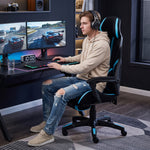 Ergonomic Gaming Chair, Reclining Mesh Gaming Chair with Adjustable Headrest, Lumbar Support, Black and Blue