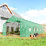 Serre de jardin tunnel grande taille avec bâche PE cadre en acier porte enroulable et 12 fenêtres 8 x 3 x 2 m vert