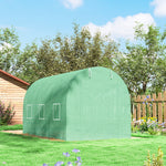 Serre de Jardin Tunnel Surface Sol 7m² 3,5L x 2l x 2H m châssis Tubulaire renforcé Porte zippée 6 fenêtres enroulables Vert