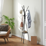 Porte-manteau trépied design contemporain branches étagère + 9 patères dim. 45L x 45l x 180H cm métal noir