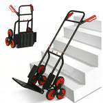 Diable d'escalier pliable 120 kg 6 roues, diable demenagement en acier avec cordes télescopiques, 44x67x106,5cm, rouge