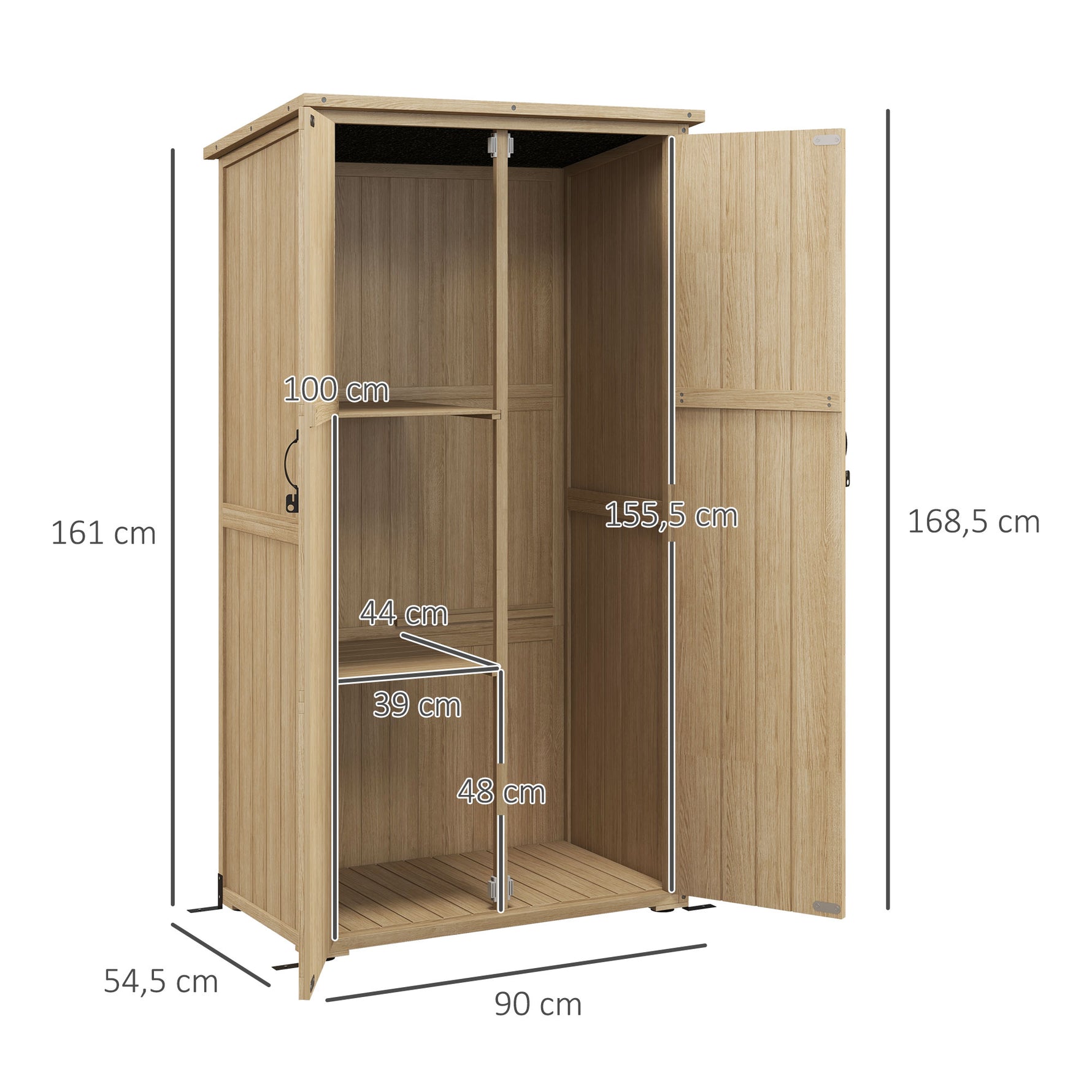 Armoire de jardin abri remise pour outils 90L x 54.5P x 161/168,5H cm 2 étagères toit bitumé étanche bois pin autoclave