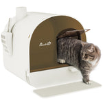 Maison de toilette pour chat avec tiroir amovible, bac à litière fermé avec tapis anti-trace, pelle, filtre anti-odeur et porte battante, nettoyage facile, 43 x 44 x 47 cm, blanc