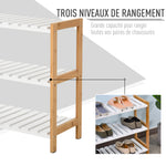 Étagère à chaussures à 3 niveaux, porte-chaussures en bois de pin avec 3 étagères à lattes, pour salon, entrée, 70 x 26 x 57,5 cm, blanc et effet bois naturel