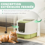 Maison de toilette pour chat bac à litière fermé chat avec porte translucide pelle incluse 40,5 x 52,5 x 42,5 cm vert