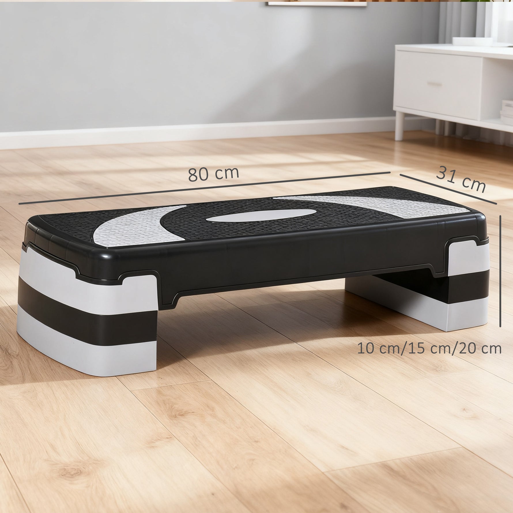 Stepper Fitness Aérobic hauteur réglable 10/15/20 cm surface antidérapante 80 x 31 x 20 cm plastique noir gris