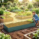 Carré Potager en Métal Modulable - Potager Surélevé 241x90,5x30cm en Acier Galvanisé - Jardinière Extérieur Anti-Rouille pour Légumes et Fleurs, Vert Foncé