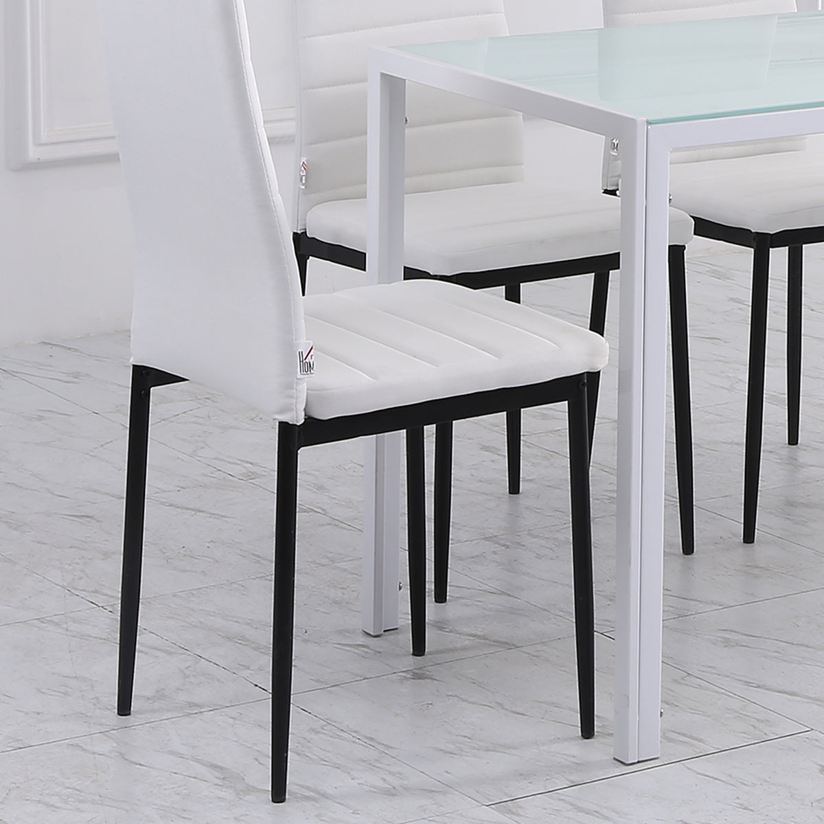 Lot de 4 chaises de salle à manger chaises de cuisine avec dossier haut pieds en métal et tissu en lin 41x50x97cm blanc