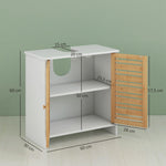 Meuble sous vasque de salle de bain 2 portes étagère réglable armoire de rangement pour lavabo 60x30x60 cm bambou blanc