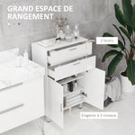 Mobile bagno con 2 cassetti, armadietto a doppia anta e ripiani regolabili 60 x 30 x 93 cm bianco lucido