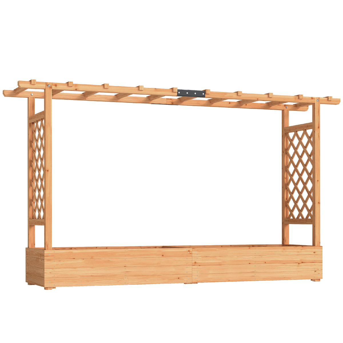 Jardinière surélevée avec treillis latéral et supérieur, bac à fleurs trous de drainage, 200x44x113,5cm, bois naturel