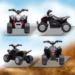 Quad électrique enfant 6 V, vitesse de 2,8 km/h, phares LED, klaxon, poignée et selle ergonomique, noir