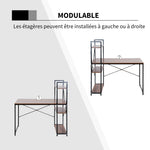 Bureau d'angle avec rangement design Industriel avec bibliothèque 3 étagères panneaux particules aspect noyer