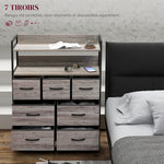 Meuble de rangement commode 7 tiroirs en tissu pliables et amovibles étagères ouvertes, gris