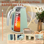 Ensemble bouilloire et grille-pain, bouilloire en acier inoxydable 1,7 L et 2200 W et grille-pain à 2 tranches, vert