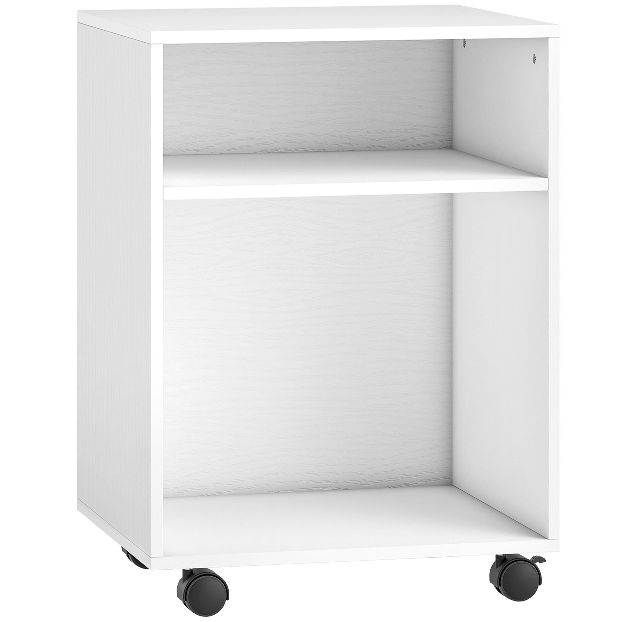 Supporto per stampante, mobiletto con ruote e 2 ripiani a giorno, 40x35x55,5 cm, bianco