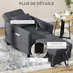 Fauteuil convertible 1 place 3 en 1 dossier réglable en 3 positions oreiller inclus 2 poches latérales 69x82x85cm gris