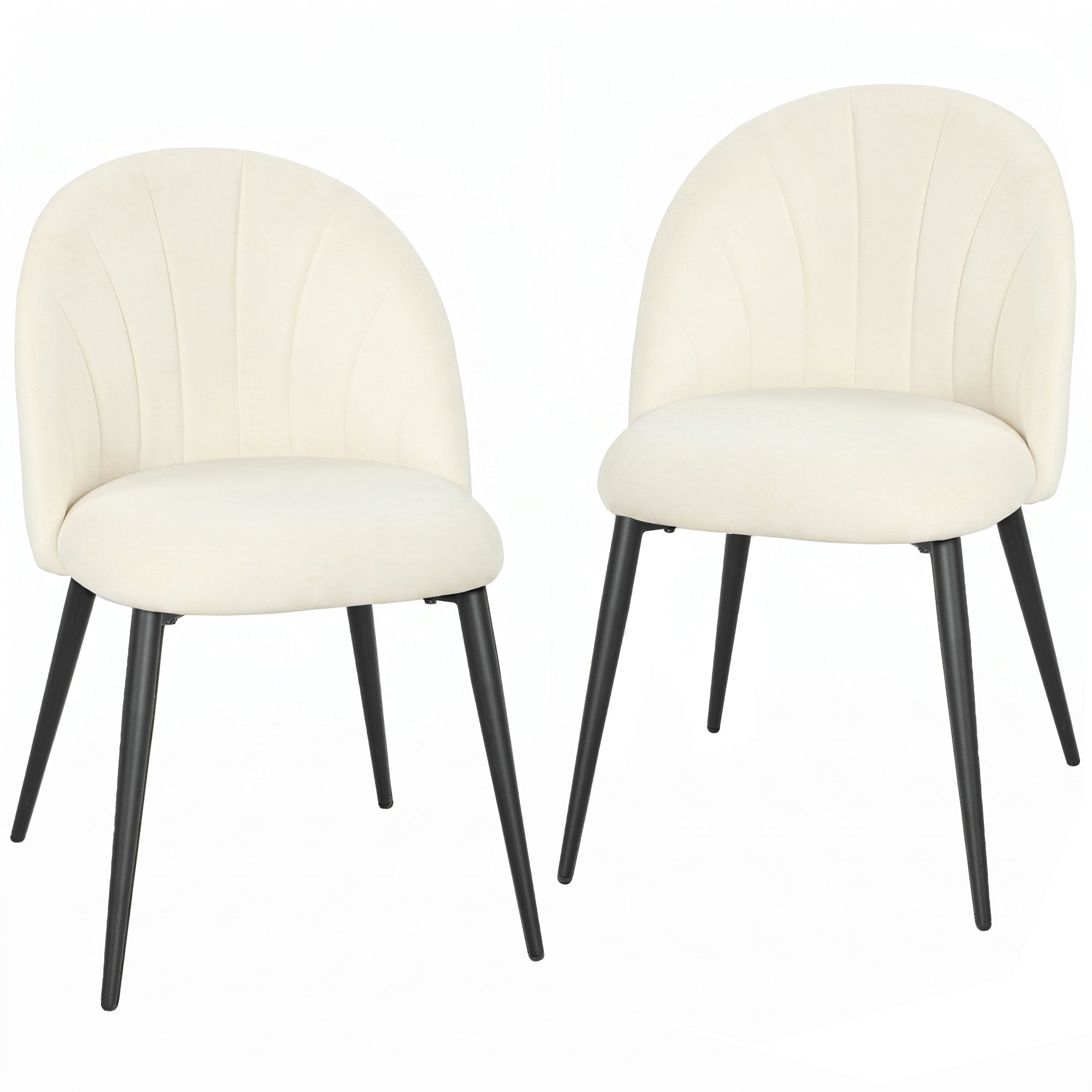 Lot de 2 chaises de salle à manger, chaises de cuisine rembourrées sans accoudoirs, pieds en acier, 52x55x79cm, crème