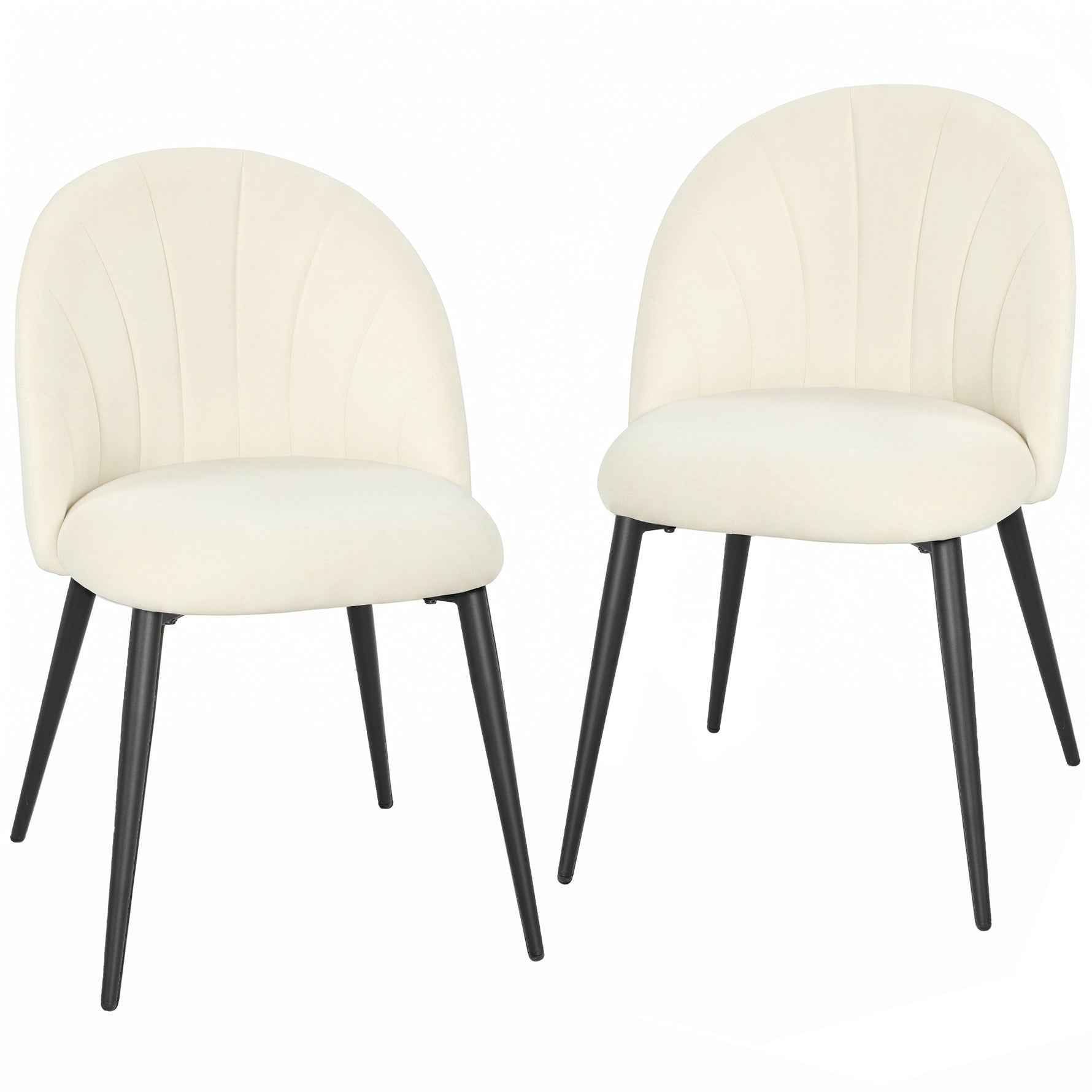 Lot de 2 chaises de salle à manger, chaises de cuisine rembourrées sans accoudoirs, pieds en acier, 52x55x79cm, crème