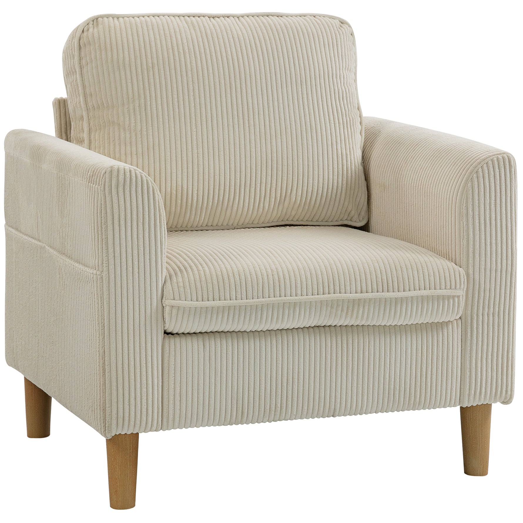 Fauteuil de salon en velours côtelé, canapé 1 place rembourré avec assise large et coussin à ressorts, 83x74x87cm, beige
