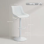 Lot de 2 tabourets de bar, chaises de bar structure en acier hauteur réglable 92-110 cm, dossier repose-pieds blanc