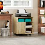 Support d'imprimante organiseur bureau caisson placard porte 3 niches + grand plateau panneaux particules bois naturel