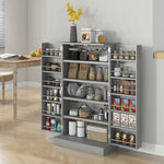 Armoire meuble de cuisine garde-manger 2 portes avec 5 étagères et 12 porte-épices - 60 x 30 x 104 cm - gris