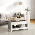 Table basse plateau relevable, table de salon avec étagères et compartiment caché,105 x 50 x 49-62,5 cm blanc