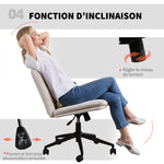 Chaise de bureau sans accoudoirs, fauteuil de bureau en chenille, hauteur réglable, 62 x 67 x 83-93 cm, beige