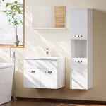 Ensemble de Meubles de Salle de Bain 4 Pièces, Mural, avec Miroir, Meuble sous Vasque, Lavabo et Armoire Haute, Blanc