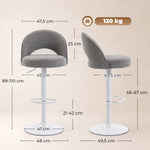 Lot de 2 Tabourets de Bar, Chaises de Bar Réglables en Hauteur, Assise Rembourrée en Chenille, Pivotant 360°, Gris