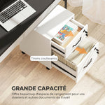 Caisson bureau mobile à 2 tiroirs, meuble rangement bureau sur roulettes pour documents suspendus format lettre, blanc