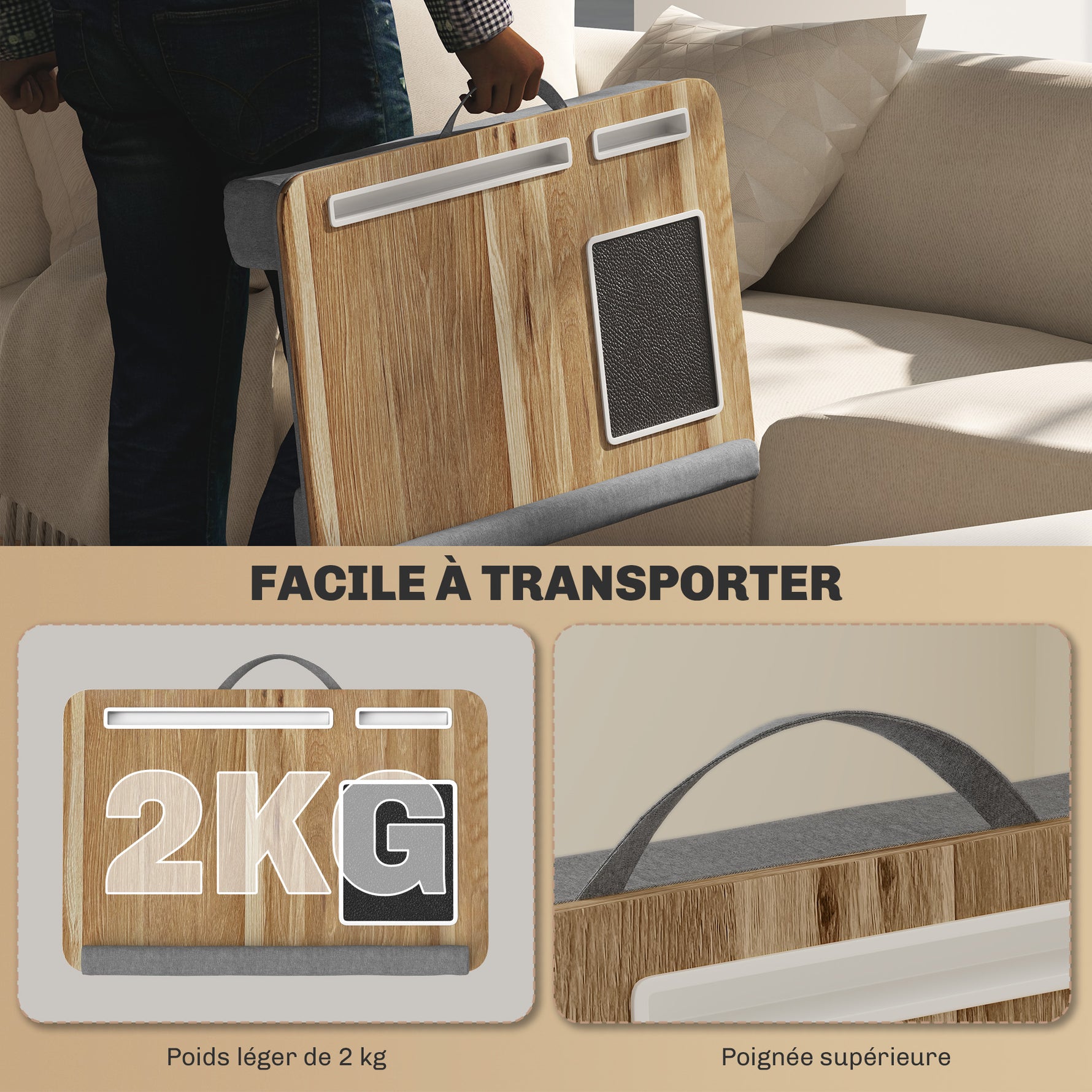 Support ordinateur portable lit avec traversin fente pour tablette ou téléphone tapis de souris repose-poignet poignée