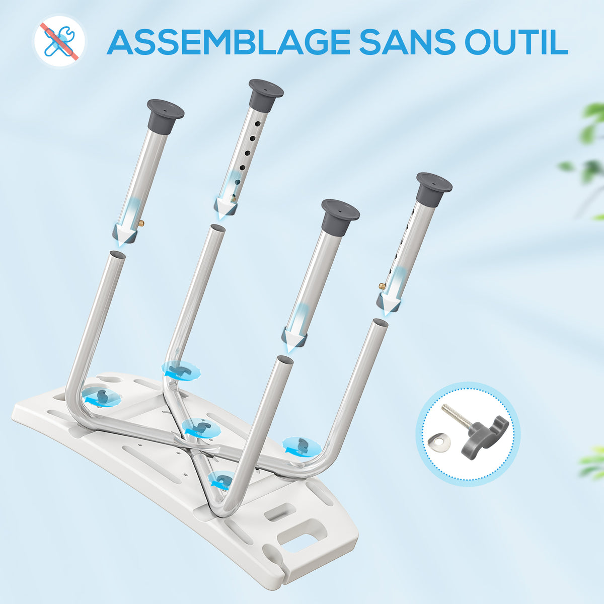 Sedile doccia regolabile in altezza, sgabello doccia ergonomico, piedini antiscivolo, carico max. 135 kg, alluminio HDPE, grigio