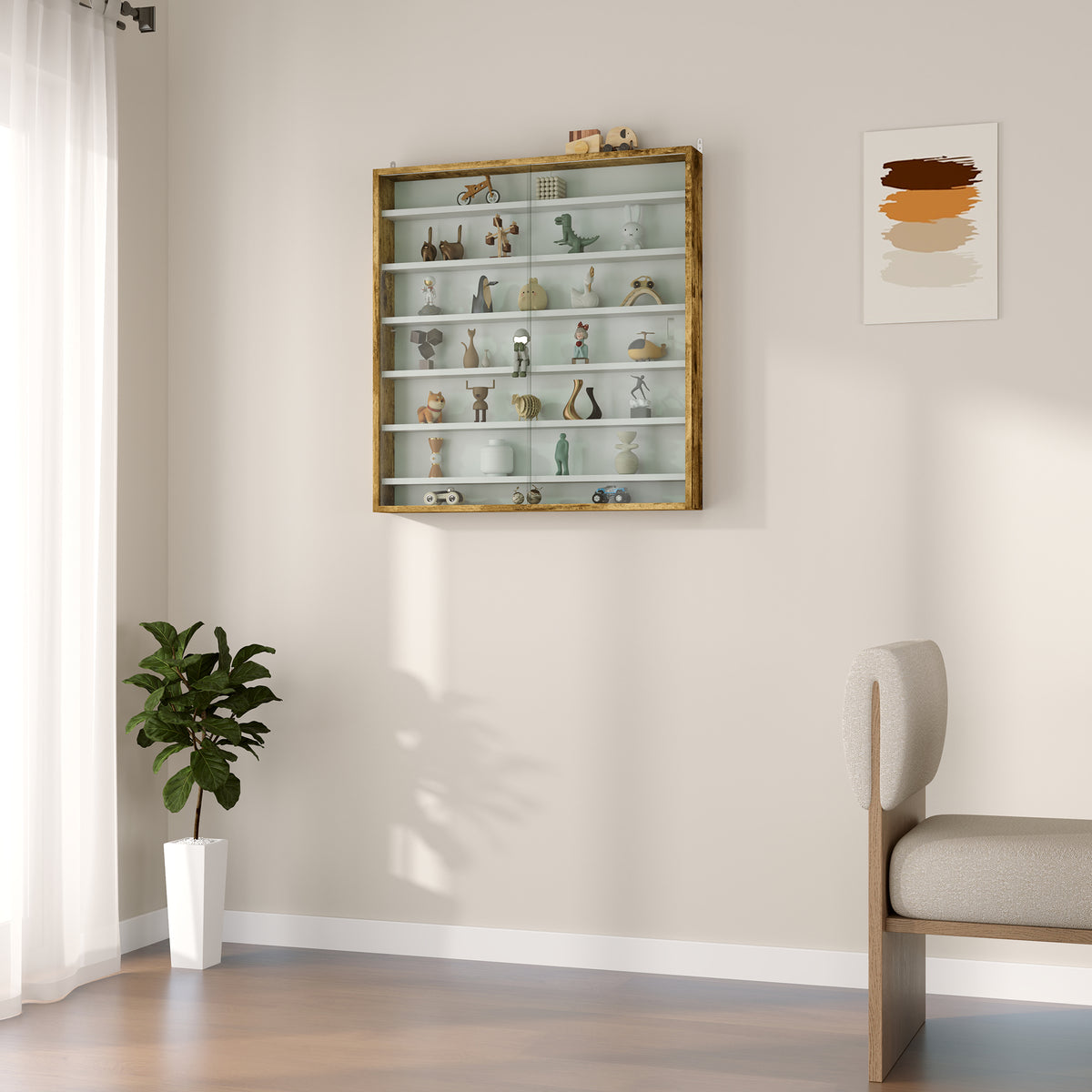 Vitrine pour collection vitrine murale 80 x 9,5 x 83 cm 6 étagères réglables en hauteur 2 portes coulissantes en verre