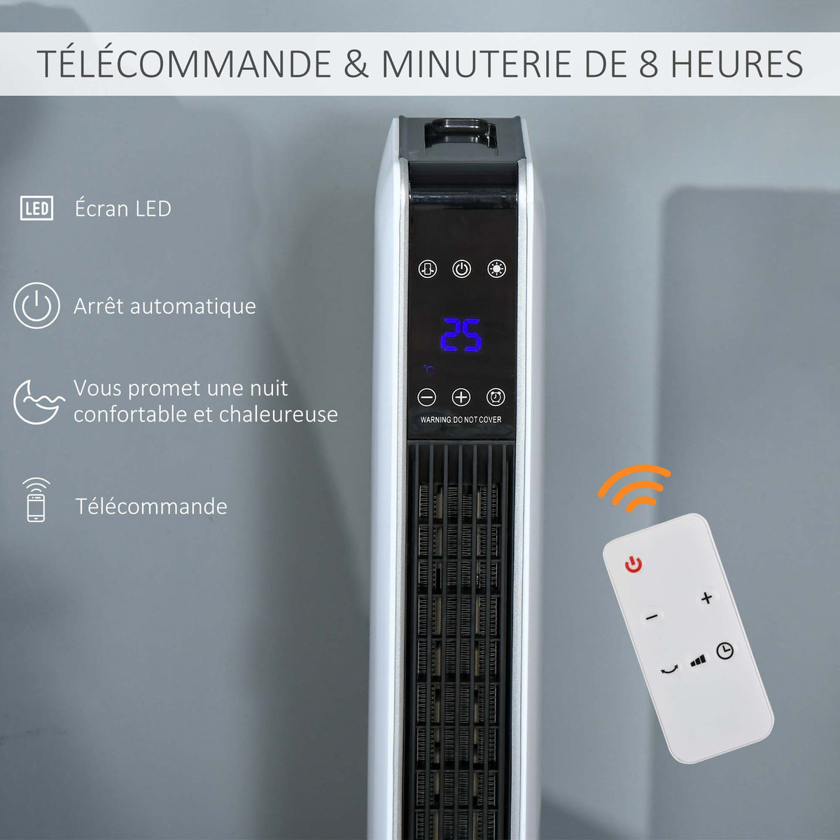 Oscillerende keramische elektrische luchtverhitter 1100/2200 W, PTC, afstandsbediening inbegrepen, timer 8u, 21 x 21 x 73 cm