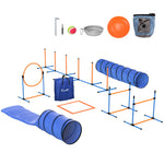 Ensemble d'Agilité pour Chien 11 Pièces, Parcours d'Obstacle avec 2 Tunnels, Sauts Ajustables, Orange et Bleu
