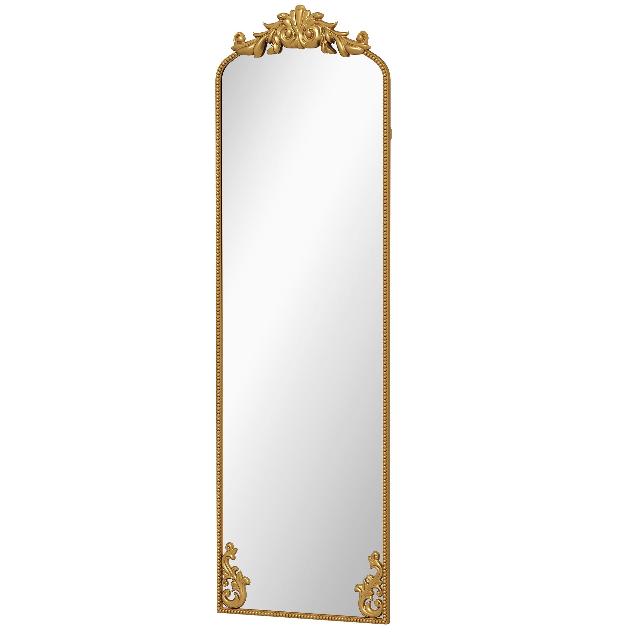 Miroir Pleine Longueur Baroque, 160 x 50 cm, Cadre en Métal, Montage au Sol, Suspendu ou Appuyé contre Le Mur, Doré