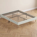 Cadre de Lit 140 x 190 cm avec Sommier, Lit Double Rembourré en Velours Côtelé, Espace de Rangement Au-Dessous, Crème