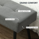 Banc banquette bout de lit rembourré en velours côtelé et pieds en acier noir charge 220 Kg 100 x 36 x 45 cm gris