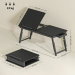 Table de lit pliable et réglable, plateau de lit pour ordinateur portable en bambou plateau inclinable 83,5x33x34cm noir
