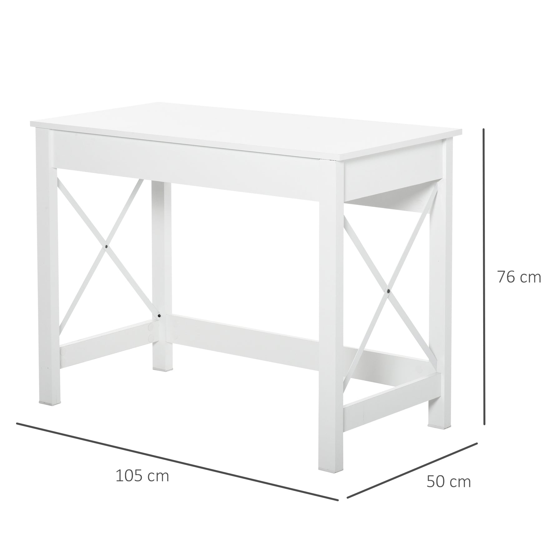 Bureau d'ordinateur, table informatique, style moderne, cadre renforcé en forme X, 105 x 50 x 76 cm, blanc