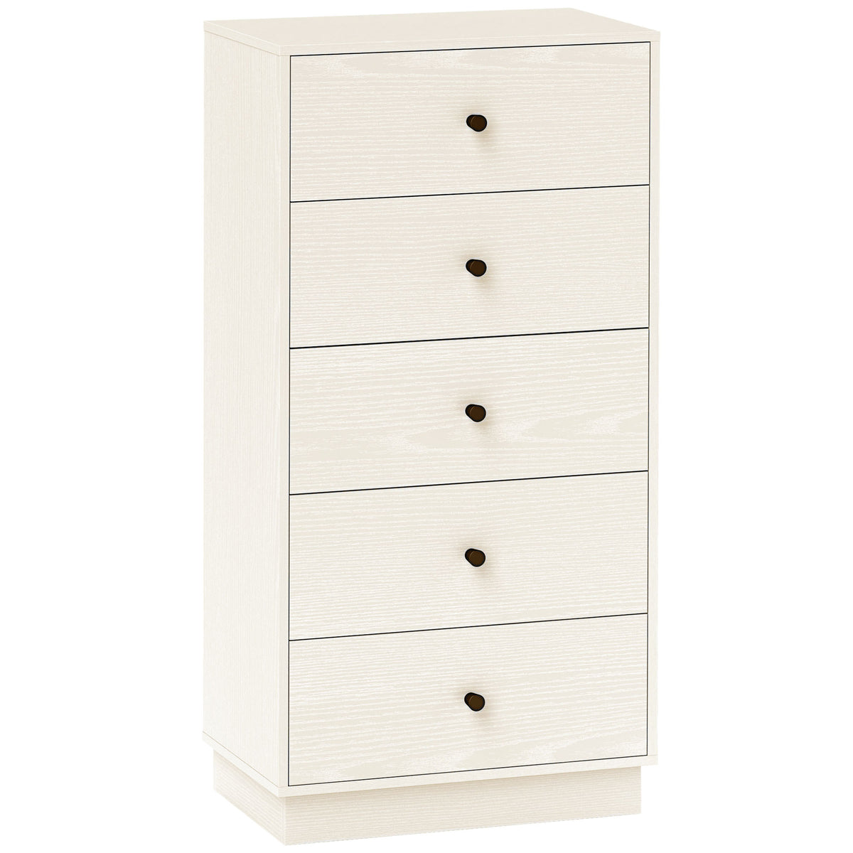 Commode 5 tiroirs, meuble de rangement haut et étroit, style moderne pour chambre à coucher, salon - 47x29x95cm, crème