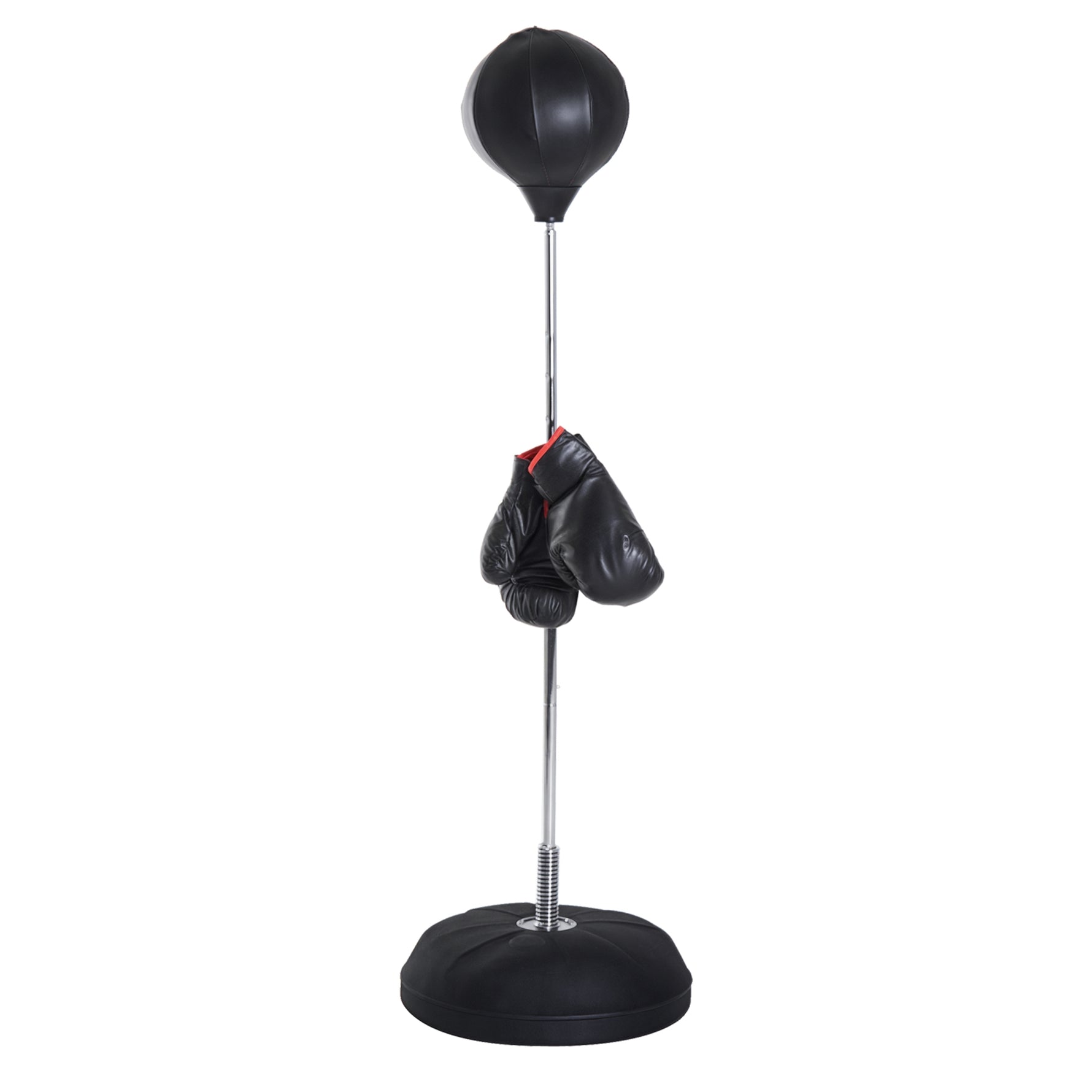 Sac de Frappe sur Pied Punching ball sur pied réglable en hauteur 126-144 cm avec gants, pompe et base de lestage pour adolescents et débutants noir