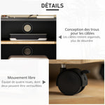 Meuble TV sur roulettes avec 2 Freins - 2 niches + Placard Porte 2 Passe-Fil - en bois Noir chêne Clair