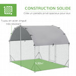 Grand enclos poulailler 5,32 ㎡ parc grillagé toit anti-UV porte verouillable 2,8 x 1,9 x 1,97 m argenté