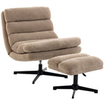 Loungefauteuil met verstelbare voetensteun, 360° draaibaar, gestoffeerd linnen accentfauteuil, brede zitting, bruin