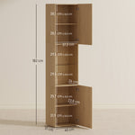 Armoire salle de bain haute, meuble de rangement colonne 6 niveaux 2 portes et étagères réglables, 40x31x182cm, chêne